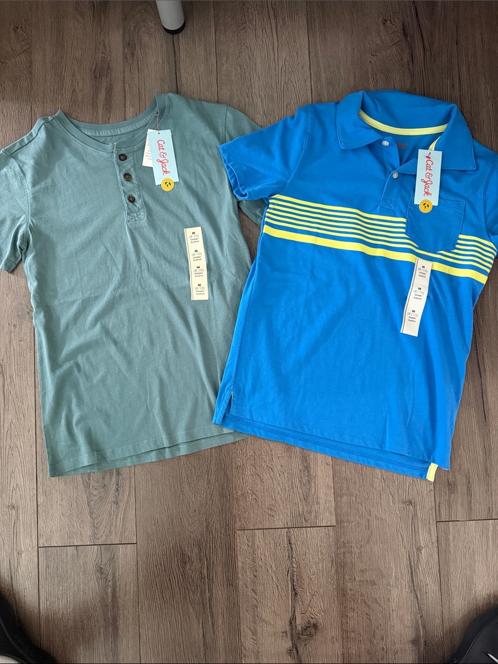 NWT Boys Cat & Jack Blue Striped Polo and Light Green Henley. Size Medium (8/10)